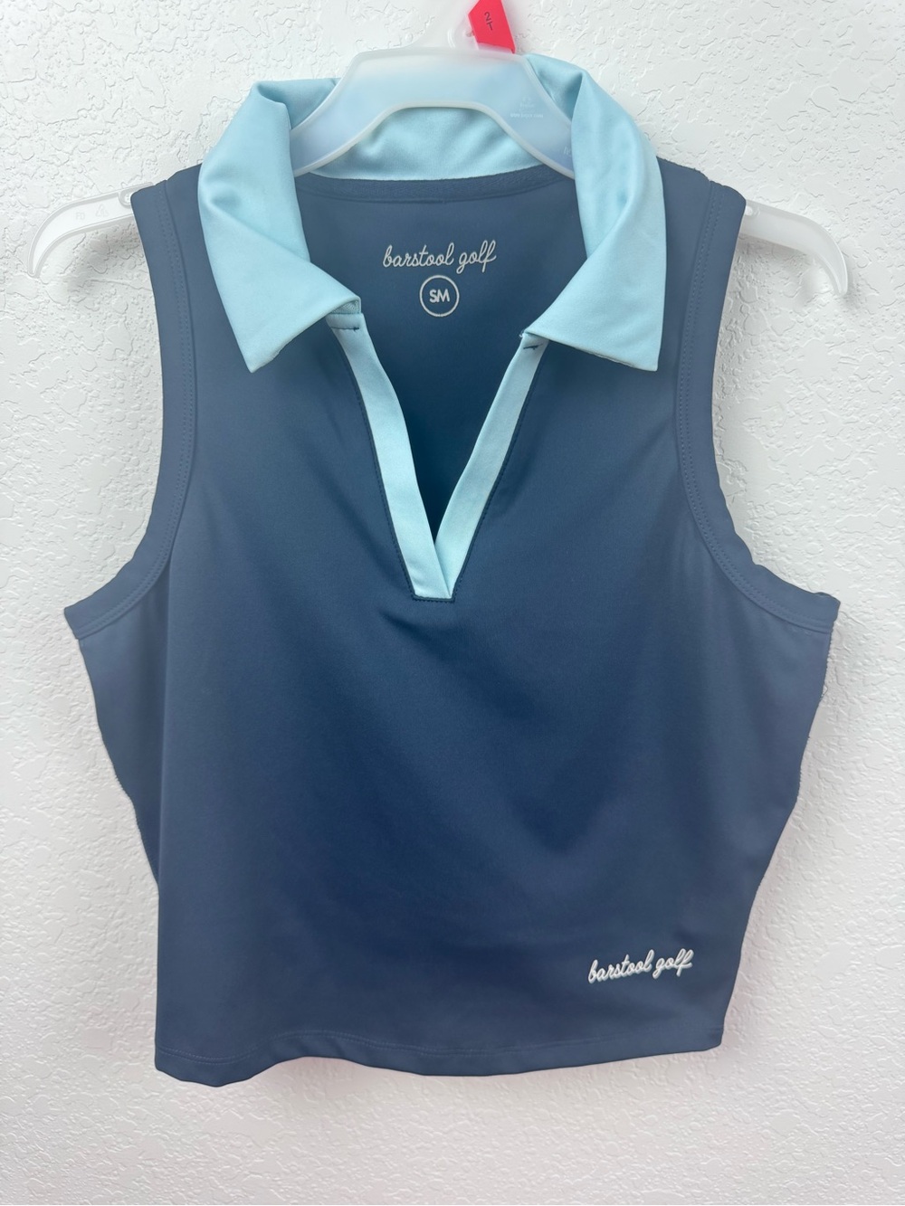 Barstool Golf Women's Sleeveless Polo Tank - Slate Blue with Light Blue Collar S